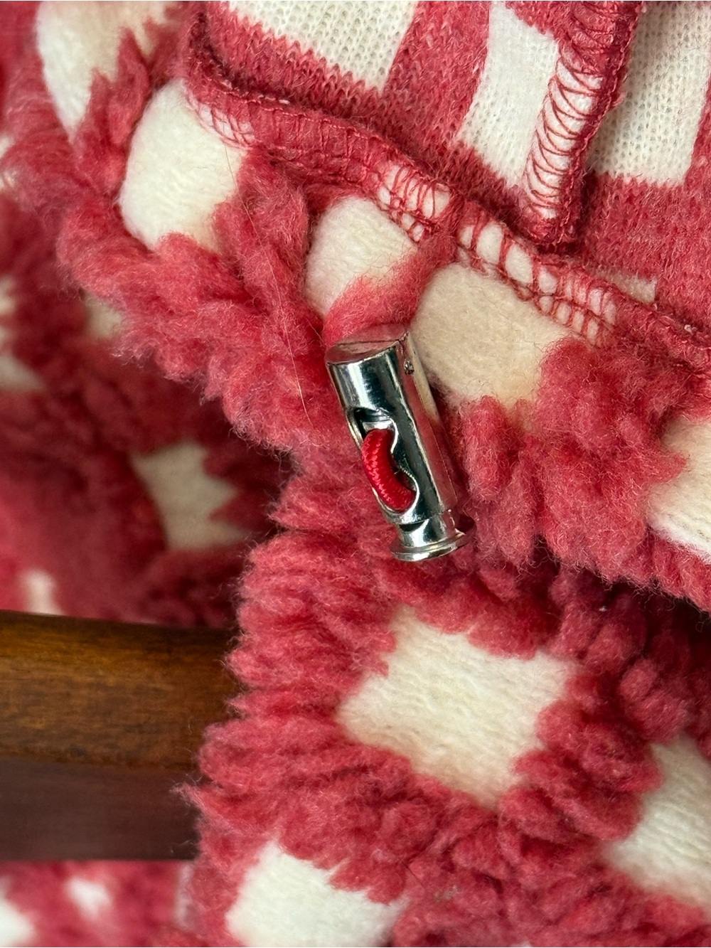 Textured Grid Checkered Sherpa Zip Jacket Pink Cream Oversized Cozy Cropped, L - Picture 13 of 15
